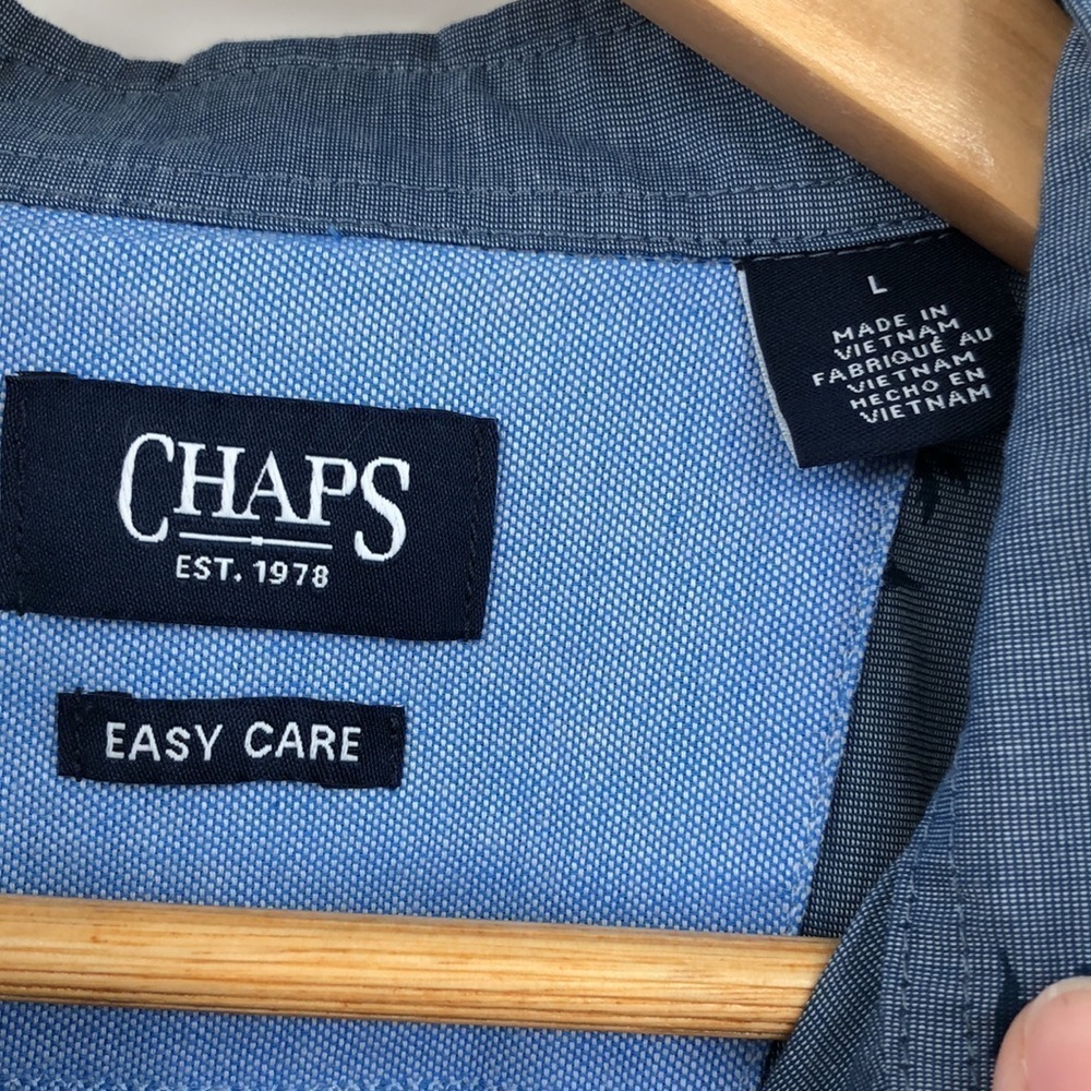 Chaps Easy Care Blue Palm Tree All Over Print Short Sleeved Button Down Size L - Picture 4 of 13